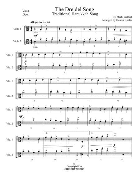 Free Sheet Music The Dreidel Song Viola Duet Intermediate