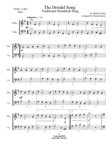 The Dreidel Song Violin Cello Duet Intermediate Sheet Music