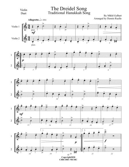 Free Sheet Music The Dreidel Song Violin Duet Intermediate