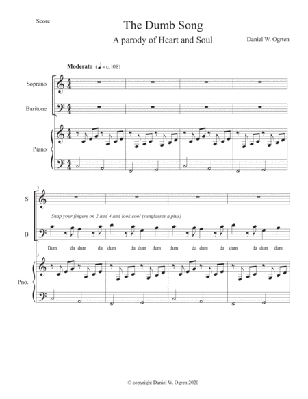Free Sheet Music The Dumb Song A Parody Of Heart And Soul