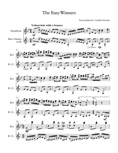 Free Sheet Music The Easy Winners For Xylophone And Bass Clarinet