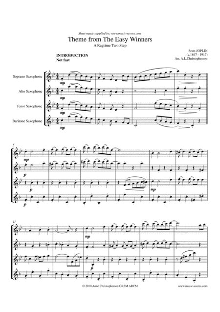 Free Sheet Music The Easy Winners Long Version Sax Quartet