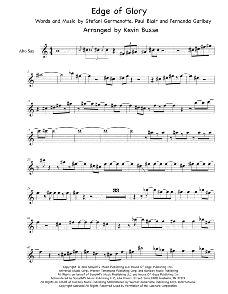 The Edge Of Glory Alto Sax Solo Sheet Music