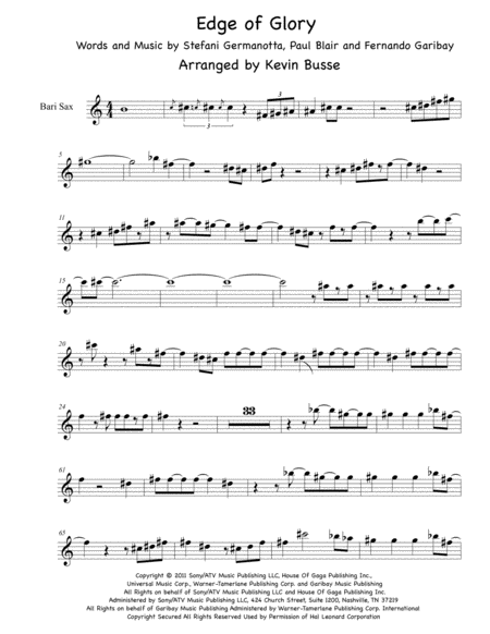 The Edge Of Glory Bari Sax Sax Solo Sheet Music