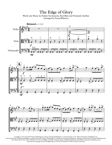 Free Sheet Music The Edge Of Glory For String Trio