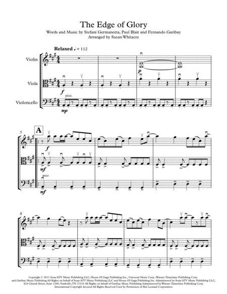 The Edge Of Glory For String Trio Sheet Music