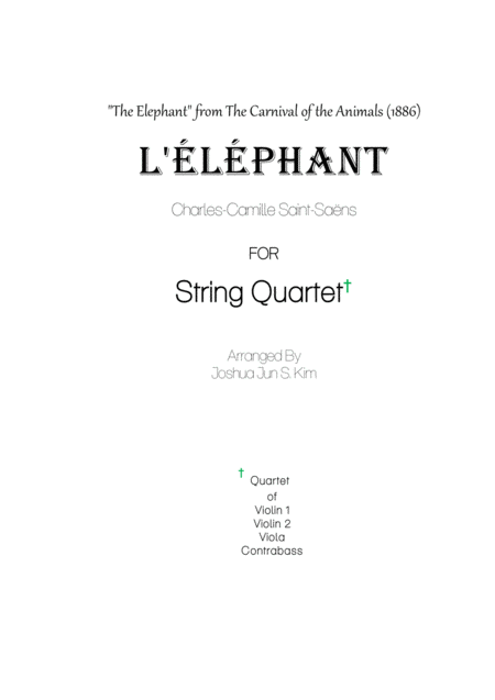 Free Sheet Music The Elephant For Contrabass And String From The Carnival Of The Animals