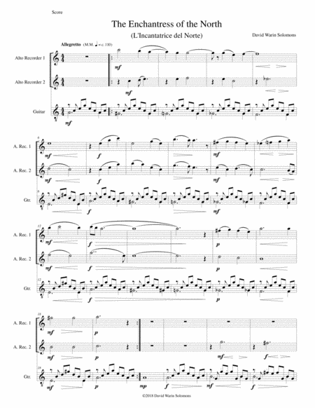 Free Sheet Music The Enchantress Of The North L Incantatrice Del Norte For 2 Alto Recorders And Guitar