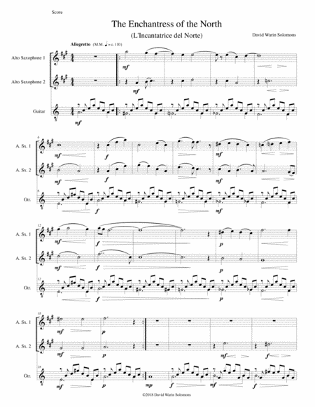 Free Sheet Music The Enchantress Of The North L Incantatrice Del Norte For 2 Alto Saxophones And Guitar