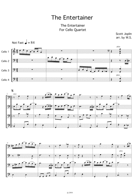 The Entertainer A Ragtime Two Step For Cello Quartet Sheet Music