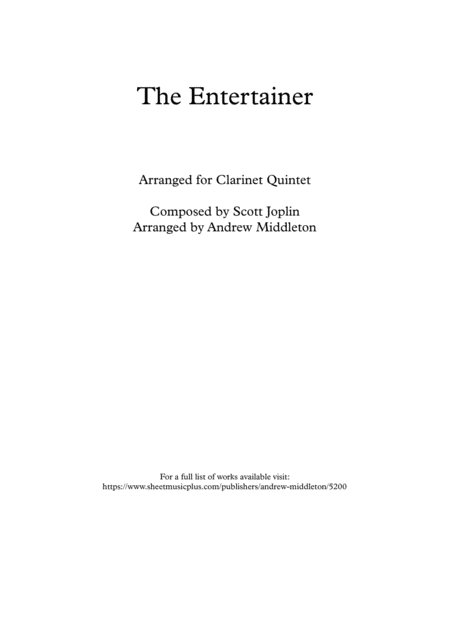 Free Sheet Music The Entertainer Arranged For Clarinet Quintet