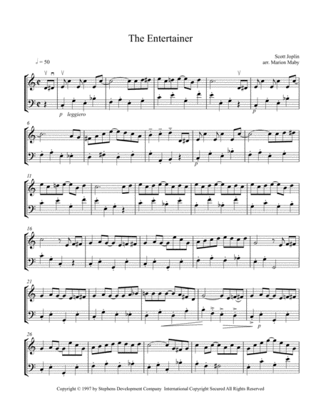 The Entertainer By Scott Joplin Arranged For Violin Cello Duet Sheet Music