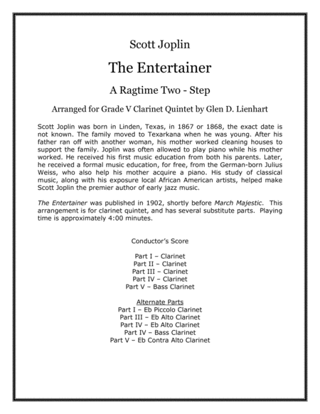 The Entertainer Clarinets Sheet Music