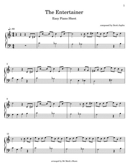 The Entertainer Easy Piano Sheet Music