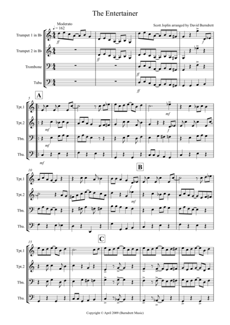 The Entertainer For Brass Quartet Sheet Music