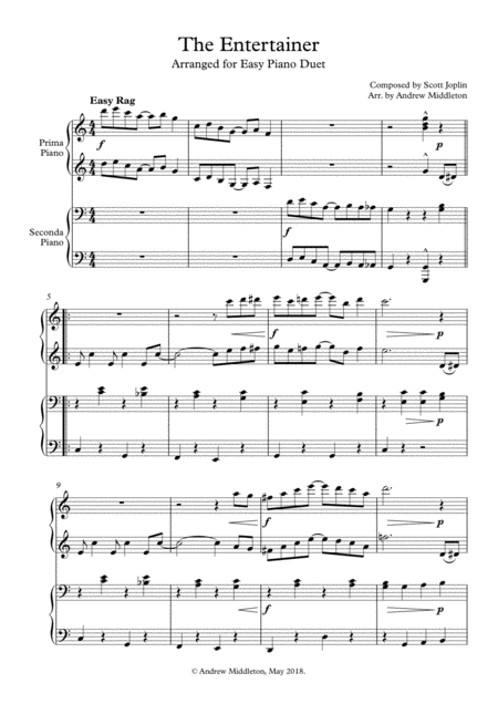 Free Sheet Music The Entertainer For Easy Piano Duet