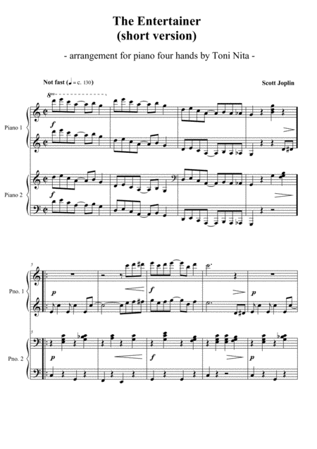 Free Sheet Music The Entertainer Short Version Piano Four Hands