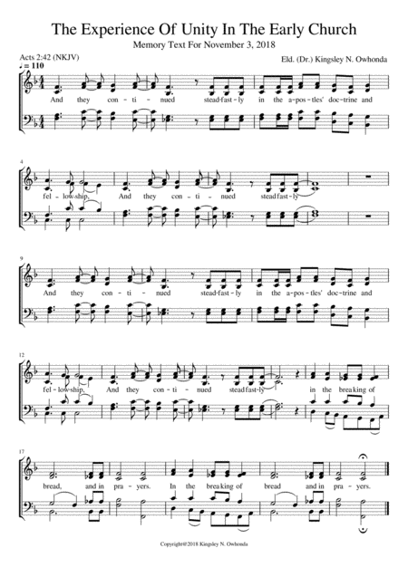 The Experience Of Unity In The Early Church Sheet Music