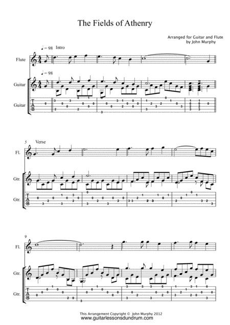 The Fields Of Athenry Fingerstyle Guitar Flute Sheet Music