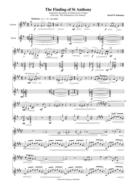 The Finding Of St Anthony For Clarinet And Guitar Sheet Music