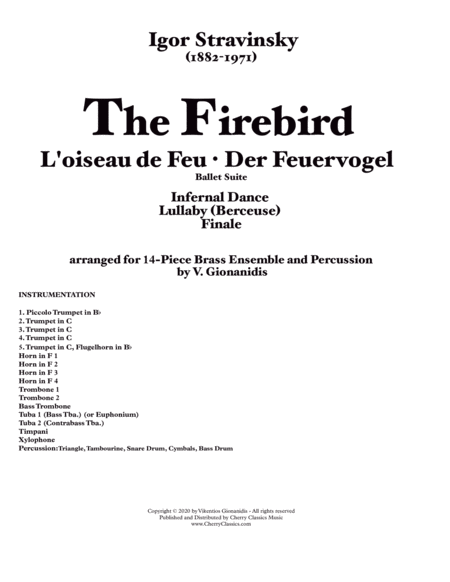 The Firebird Suite For 14 Part Brass Ensemble Timpani And Percussion Sheet Music