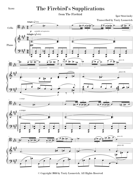 The Firebirds Supplications From The Firebird For Cello And Piano Sheet Music