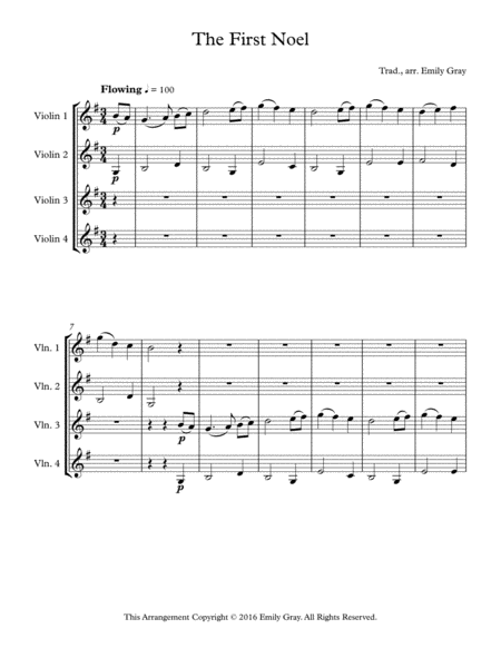 The First Noel 4 Violins Sheet Music