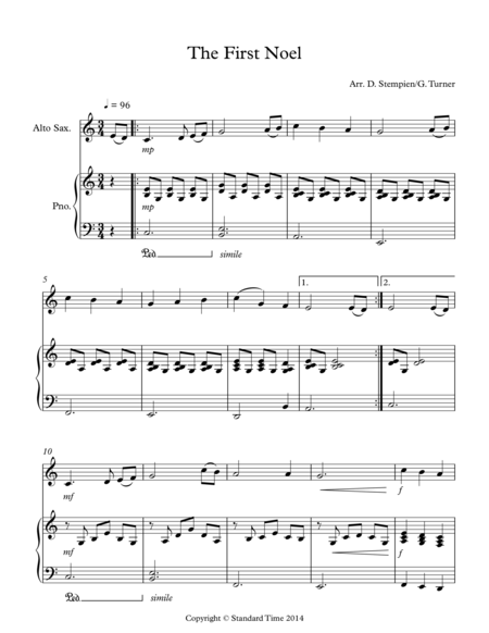 Free Sheet Music The First Noel For Alto Sax Solo With Piano Accompaniment