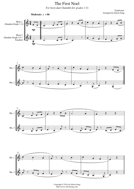 The First Noel For Horn Duet Suitable For Grades 1 5 Sheet Music