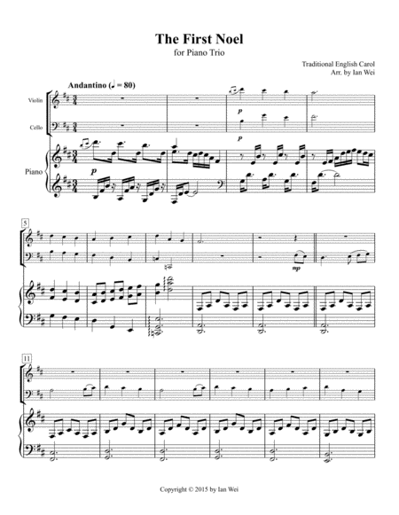 Free Sheet Music The First Noel For Piano Trio