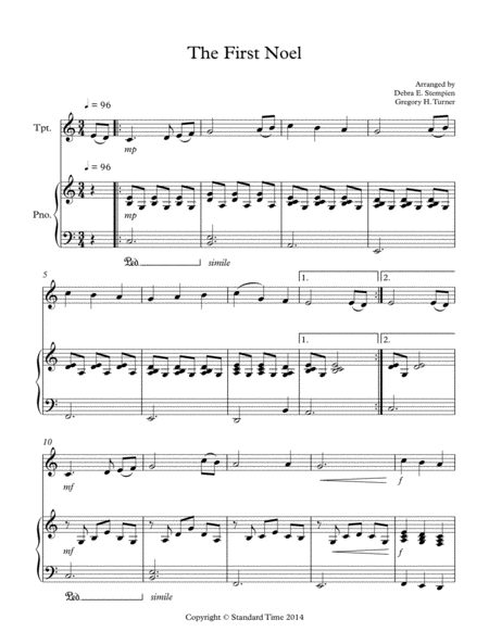 The First Noel For Trumpet Solo With Piano Accompaniment Sheet Music