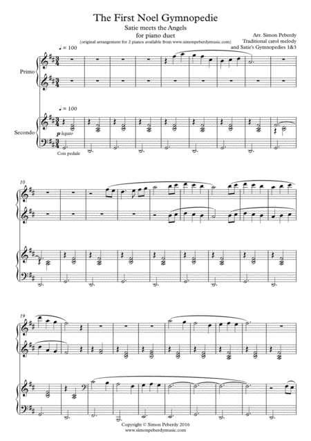 The First Noel Gymnopedie Christmas Carol Variations Satie Meets The Angels For Piano Duet Sheet Music