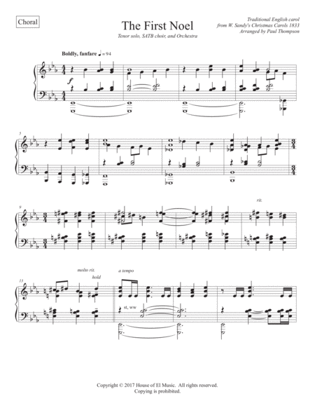 Free Sheet Music The First Noel Solo With Satb Choir