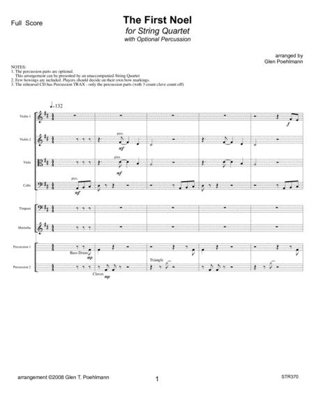 The First Noel String Quartet With Optional Percussion Sheet Music