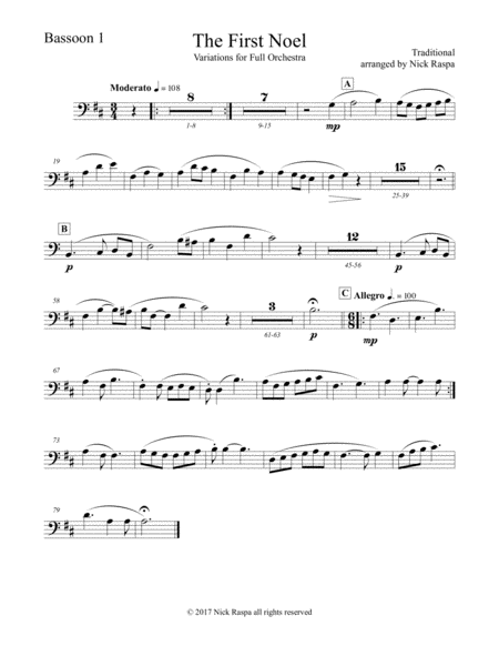 The First Noel Variations For Full Orchestra Bassoon 1 Part Sheet Music