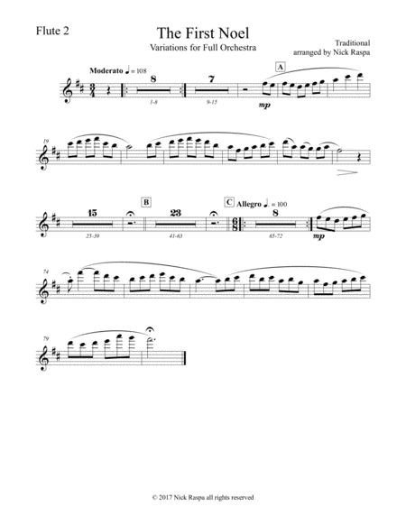 Free Sheet Music The First Noel Variations For Full Orchestra Flute 2 Part