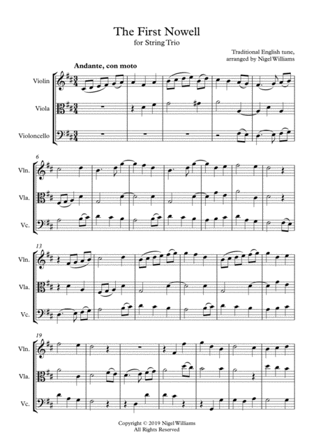 Free Sheet Music The First Nowell For String Trio