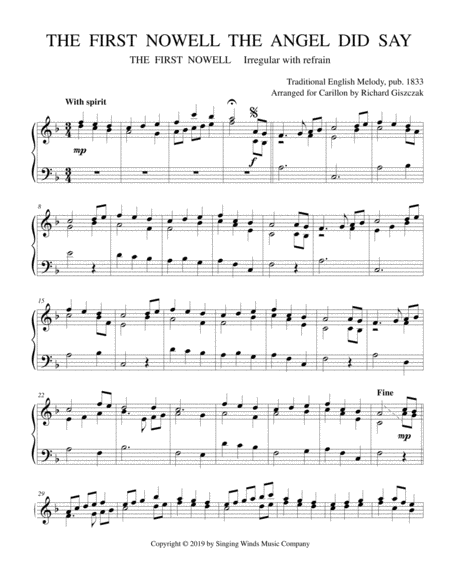Free Sheet Music The First Nowell The Angel Did Say