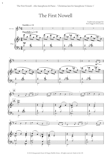 Free Sheet Music The First Nowell The First Noel A Shmooshy Jazz Arrangement For Eb Saxophone Piano Includes Free Access To Demo And Backing Tracks