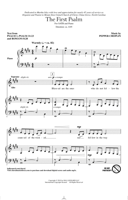 Free Sheet Music The First Psalm