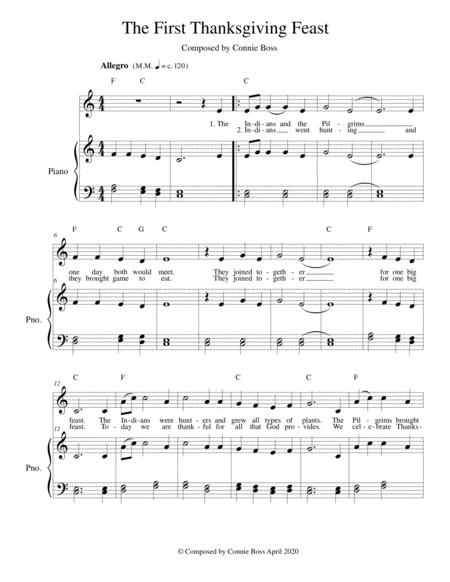 Free Sheet Music The First Thanksgiving Feast Kids Song Solo And Piano
