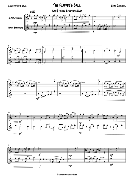 Free Sheet Music The Flappers Ball Alto Tenor Saxophone Duet