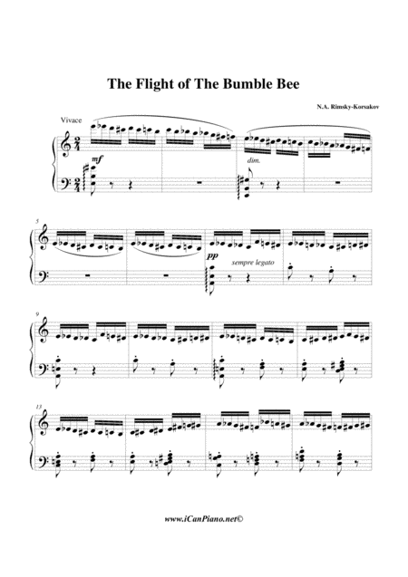 The Flight Of The Bumble Bee N A Rimsky Korsakov Sheet Music