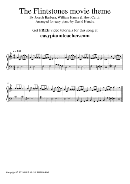The Flintstones Movie Theme Very Easy Piano Sheet Music