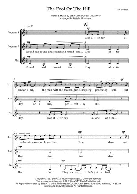 The Fool On The Hill Ssa Choir A Cappella Sheet Music