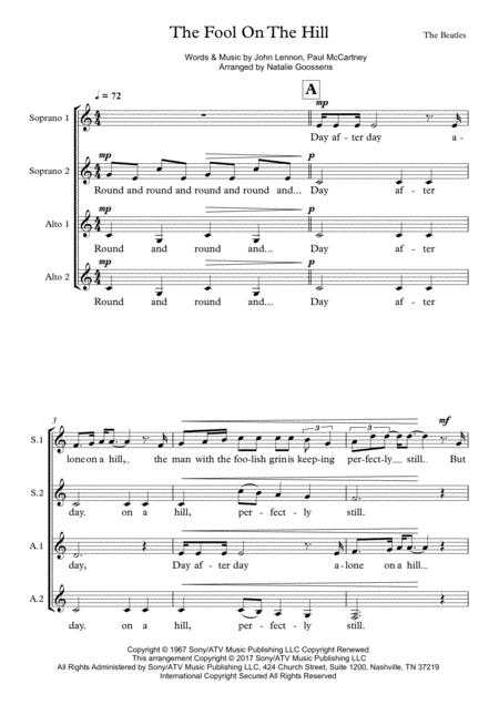 The Fool On The Hill Ssaa Choir A Cappella Sheet Music