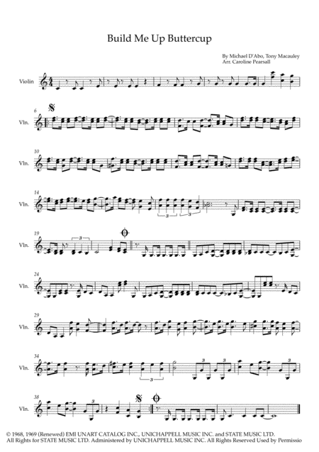 Free Sheet Music The Foundations Build Me Up Buttercup Violin Solo