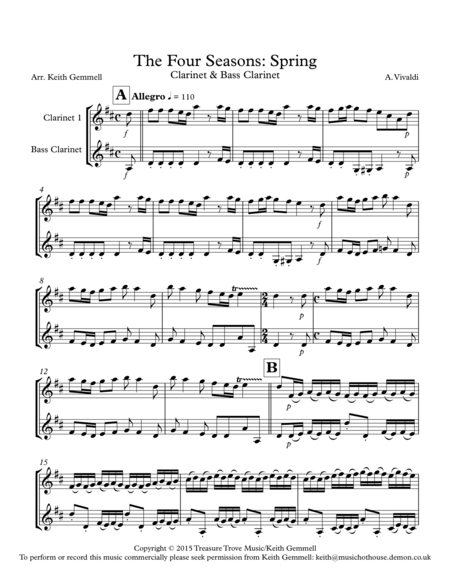 The Four Seasons Spring Clarinet Bass Clarinet Sheet Music