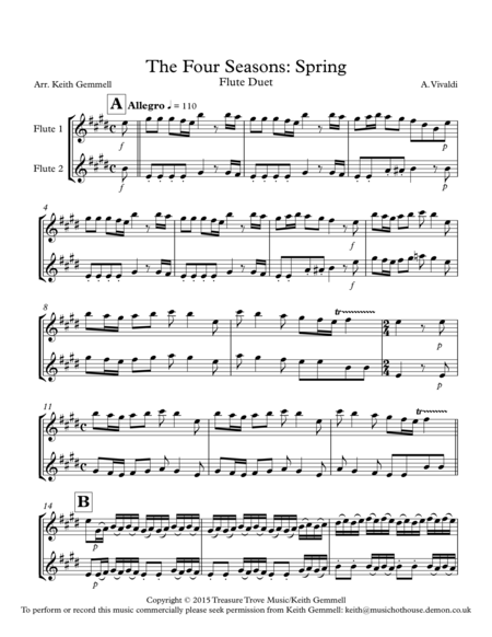 The Four Seasons Spring Flute Duet Sheet Music