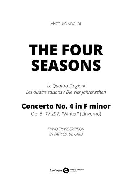 The Four Seasons Winter Piano Transcription Advanced Piano Sheet Music